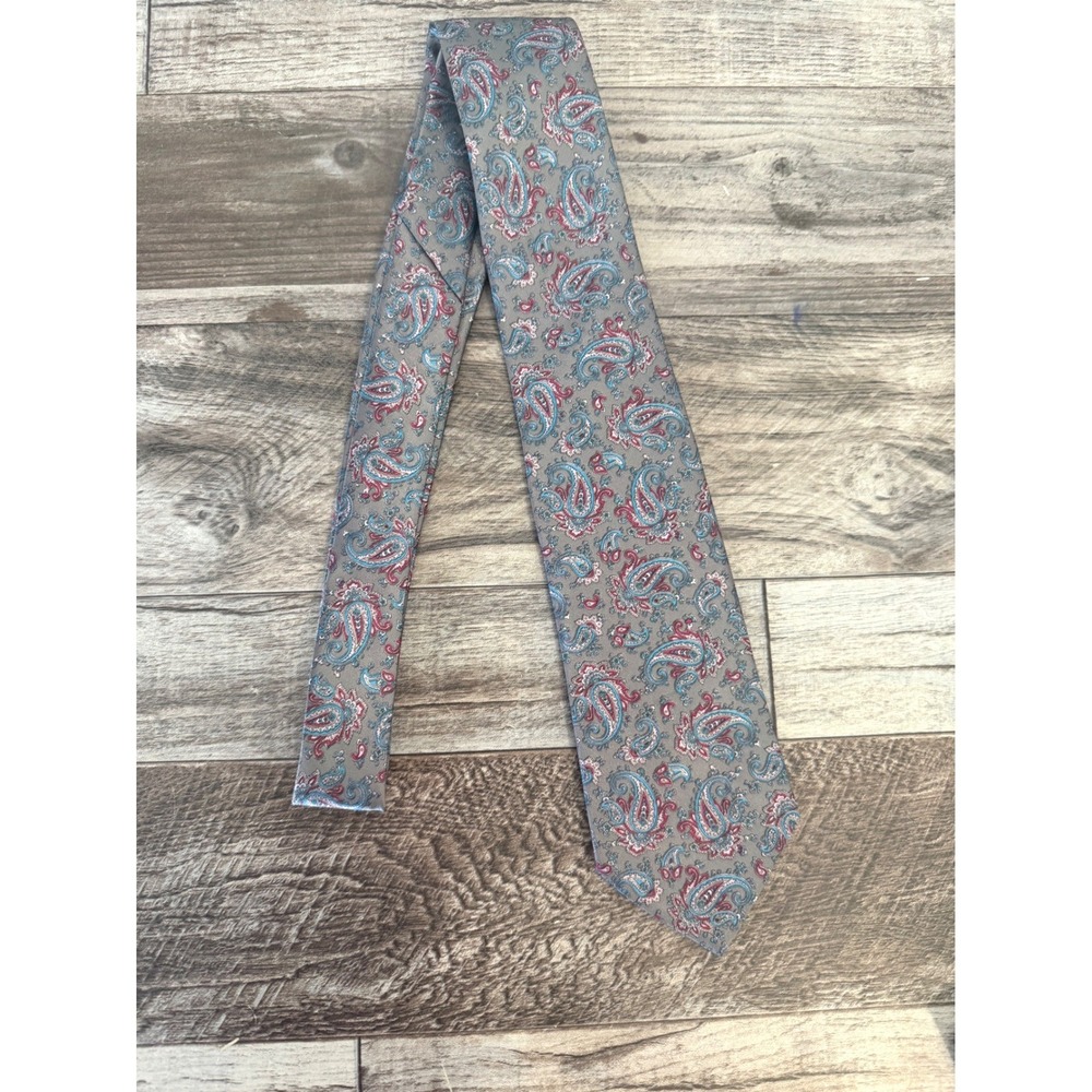 Vintage Sears Paisley Tie Gray Blue Red Vintage Retro Classic Formal Dapper